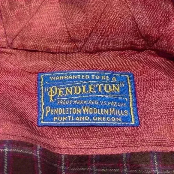 Vintage Maroon Pendleton plaid pattern button up wool medium - Picture 3 of 16